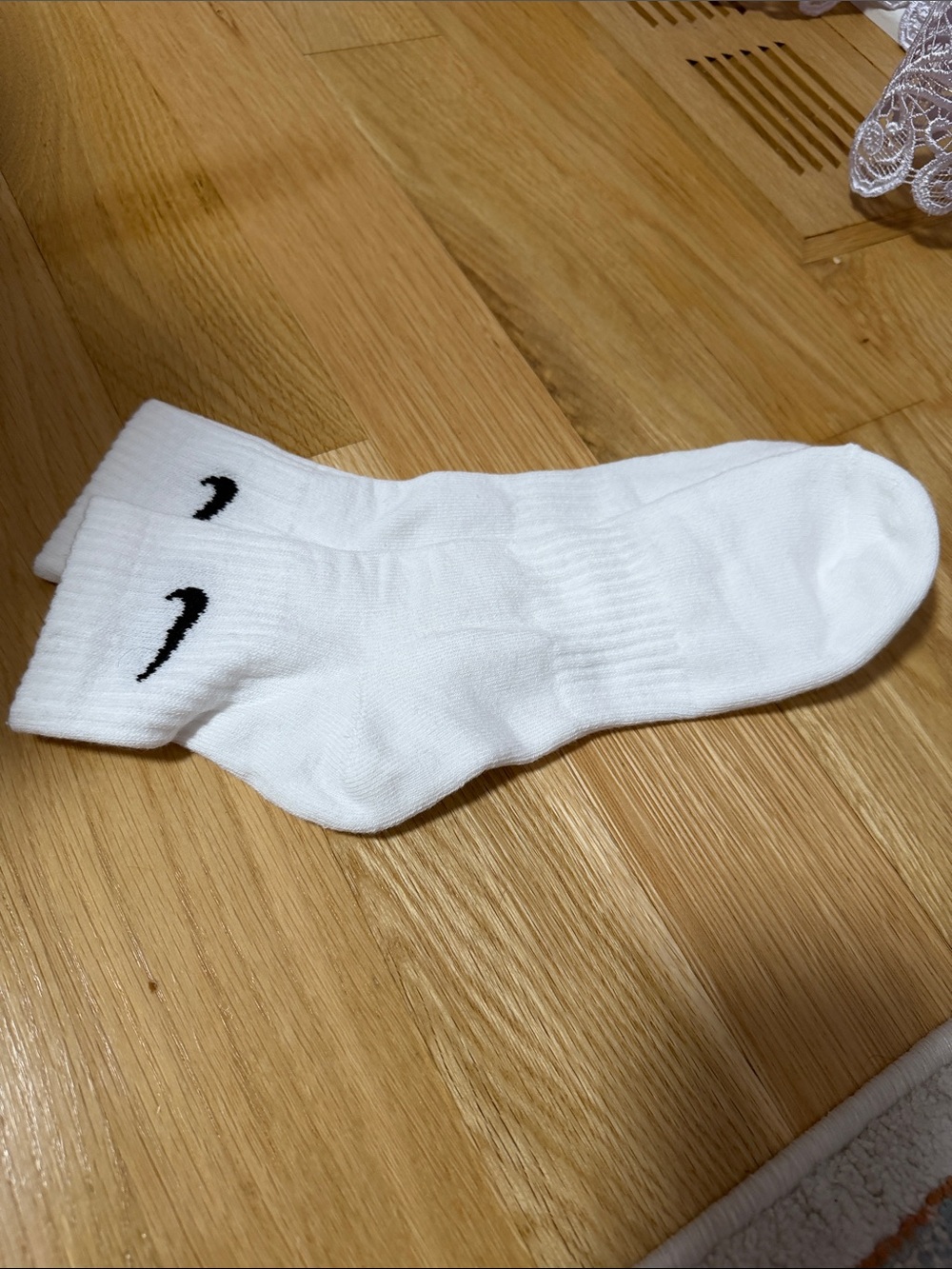 White Athletic Crew Socks with Black Swoosh - Men's.Cotton